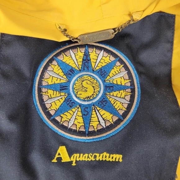 AQUASCUTUM Windbreaker Jacket Hoodie Zip Up Drawstring Waist Sz L Blue & Yellow - Picture 12 of 12